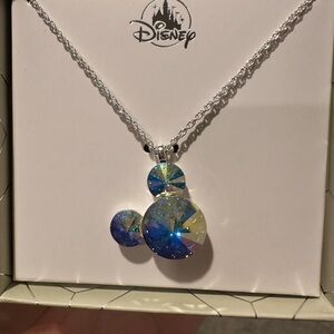 Disney Silver mirrored Mickey necklace with disco ball type crystal